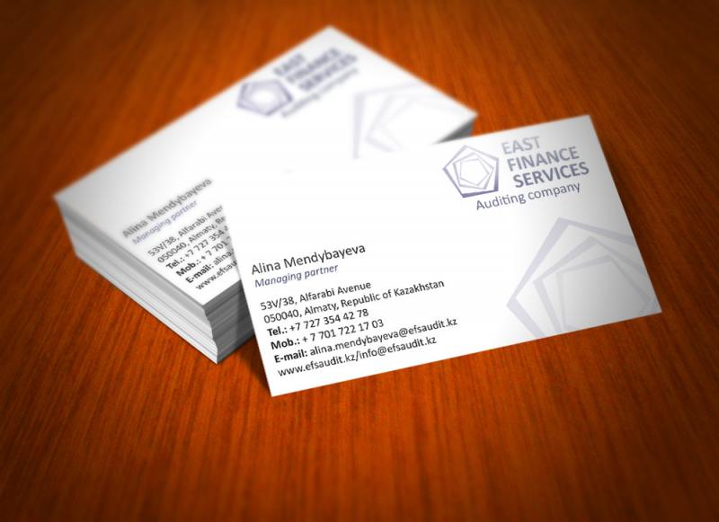Визитка для аудиторской компании "EAST FINANCE SERVICES" (г. Алматы)